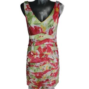 JS Collections Floral Shutter Pleated Sleeveless Sheath Dress Size 8